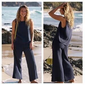 Free People Beach Adelaide Sweater Knit Black Pants Small Loungewear Cozy